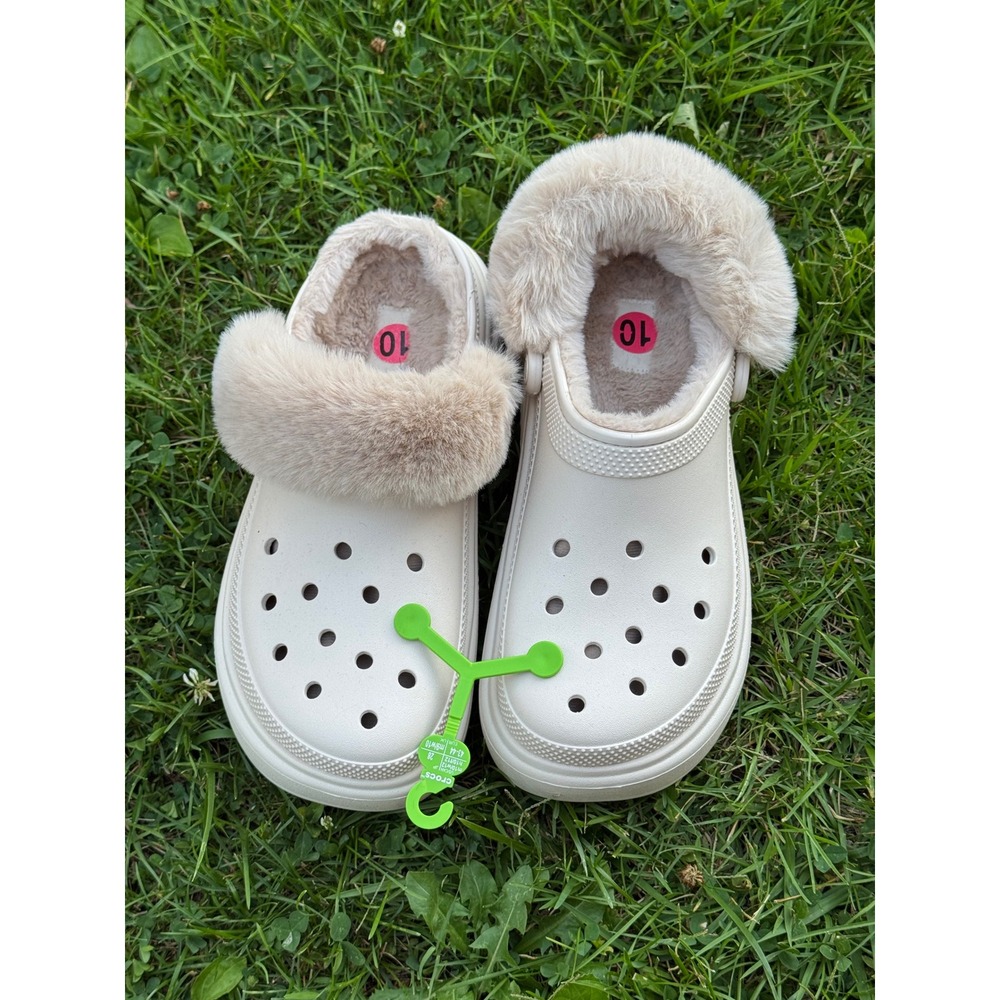 Crocs Stomp Lined Clog Bone Platform Faux Fur Mens 10 Womens 12 208546-160 NEW